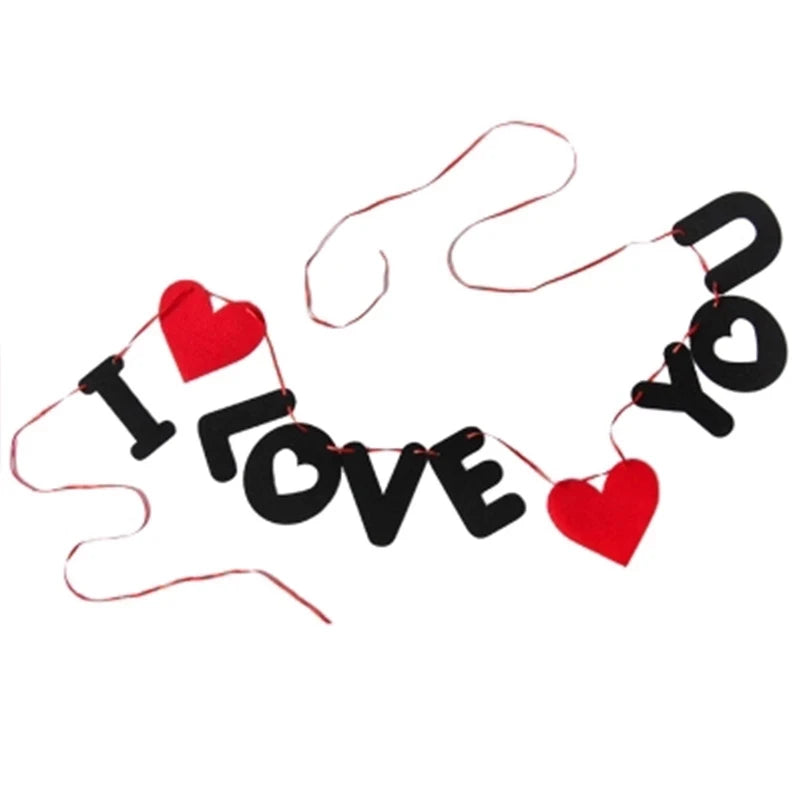 1 Red Heart Letters Non-woven I Love You Valentines Day Banner Set