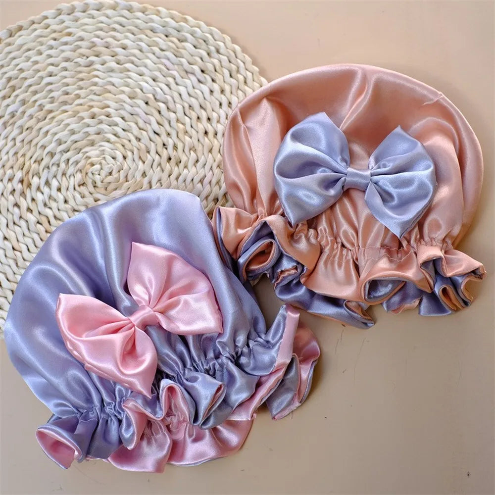 Big Bow Knot Sleep Night Cap Satin Hair Protect Hat Baby Girls Night Bonnet