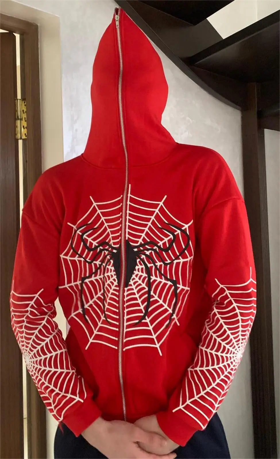 Vintage Spider Web Printed Hoodies Zip Up Loose Sweatshirts Y2K unisex