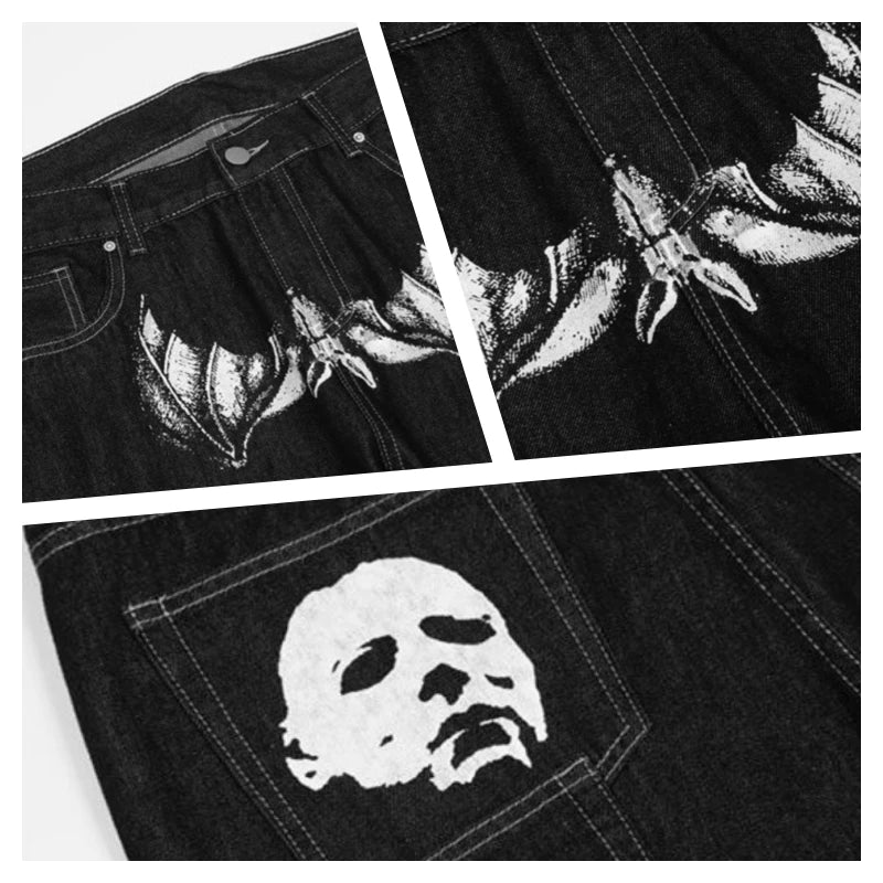 Y2K Micheal Myers Black Hip-hop Loose Straight Wide Leg Jean European And American Skull Printing Retro Harajuku Unisex Cargo Pant