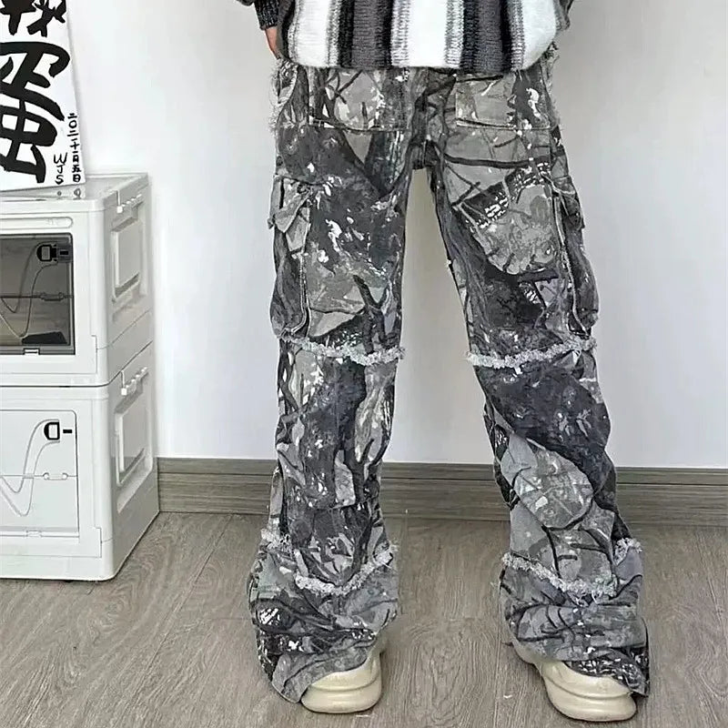 2024 Kanye Y2K Streetwear Baggy Stacked Flared Jeans Cargo Pants For Men Clothing Grey Women Wide Leg Long Trousers Ropa Hombre