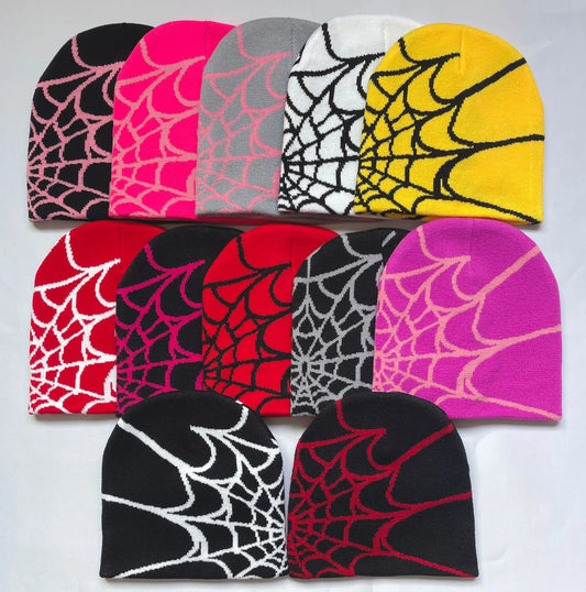 Unisex Spider Web Jacquard Beanie Caps Y2K Knitted Warm Elastic Knit Hat For Women/Men