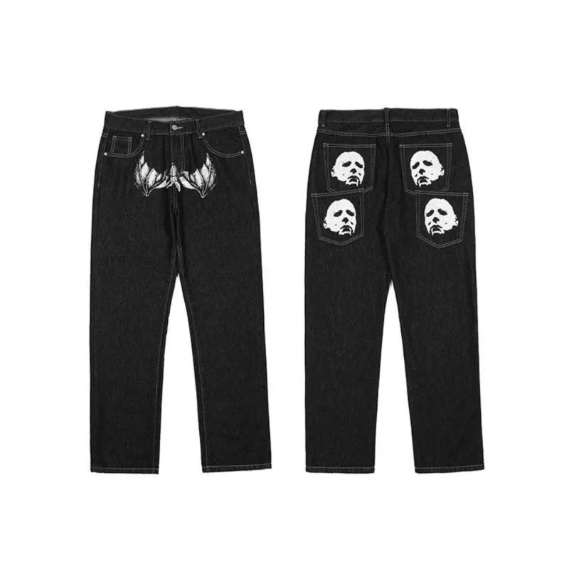 Y2K Micheal Myers Black Hip-hop Loose Straight Wide Leg Jean European And American Skull Printing Retro Harajuku Unisex Cargo Pant