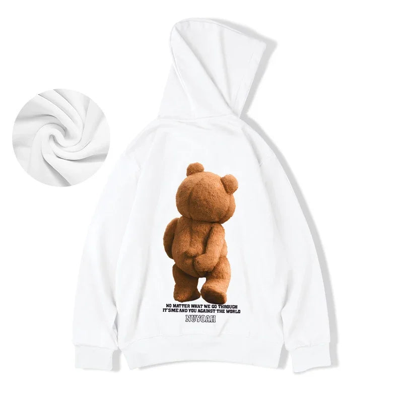 Autumn Funny Kawaii Bear Graphic Printed Hooded Hoodies  Hip Hop Streetwear Pocket Hooded Sweatshirts Y2K Vintage Hoodie