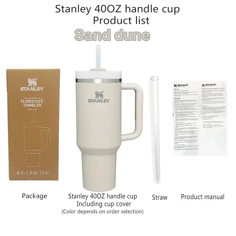 Stanley 40Oz Cup with Straw Cold Insulation Stainless Steel Vacuum Insulated Car Thermal  Travel Water Bottle