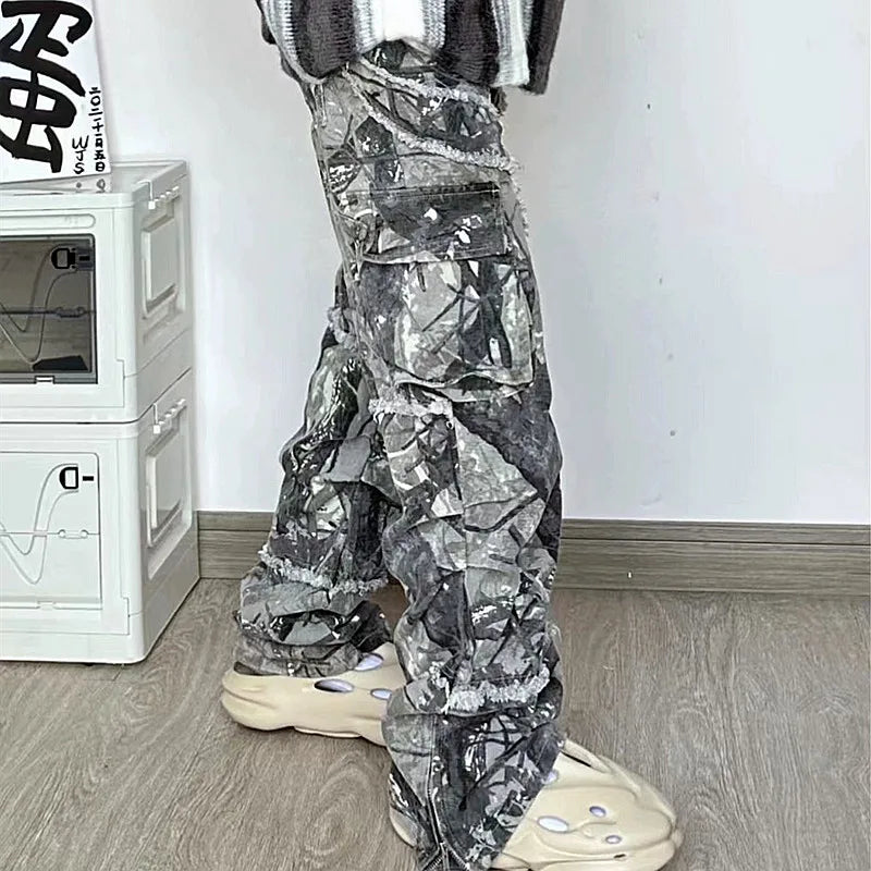 2024 Kanye Y2K Streetwear Baggy Stacked Flared Jeans Cargo Pants For Men Clothing Grey Women Wide Leg Long Trousers Ropa Hombre