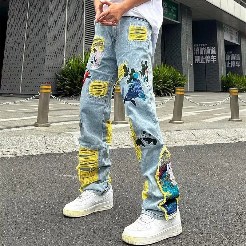 2024 Denim Stacked Y2K Baggy Ripped Jeans Pants For Men/ Women Denim Trousers