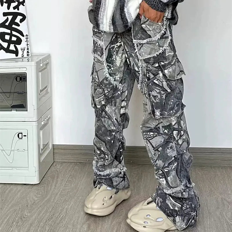 2024 Kanye Y2K Streetwear Baggy Stacked Flared Jeans Cargo Pants For Men Clothing Grey Women Wide Leg Long Trousers Ropa Hombre