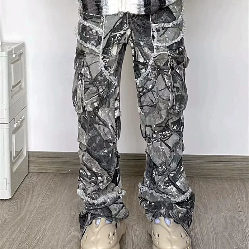 2024 Kanye Y2K Streetwear Baggy Stacked Flared Jeans Cargo Pants For Men Clothing Grey Women Wide Leg Long Trousers Ropa Hombre