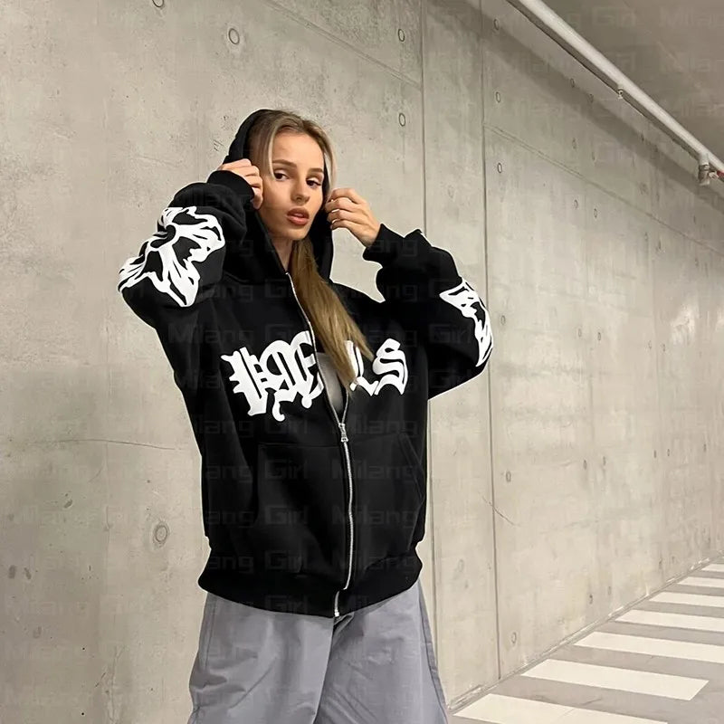 Snowflake Letter Print Women hoodies Coat Pullover Long Sleeve Oversized hoodie Y2k jacket