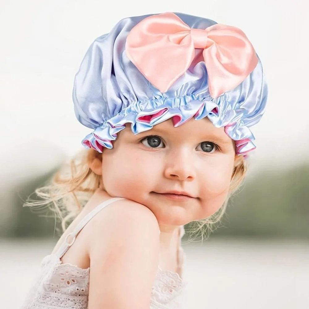 Big Bow Knot Sleep Night Cap Satin Hair Protect Hat Baby Girls Night Bonnet