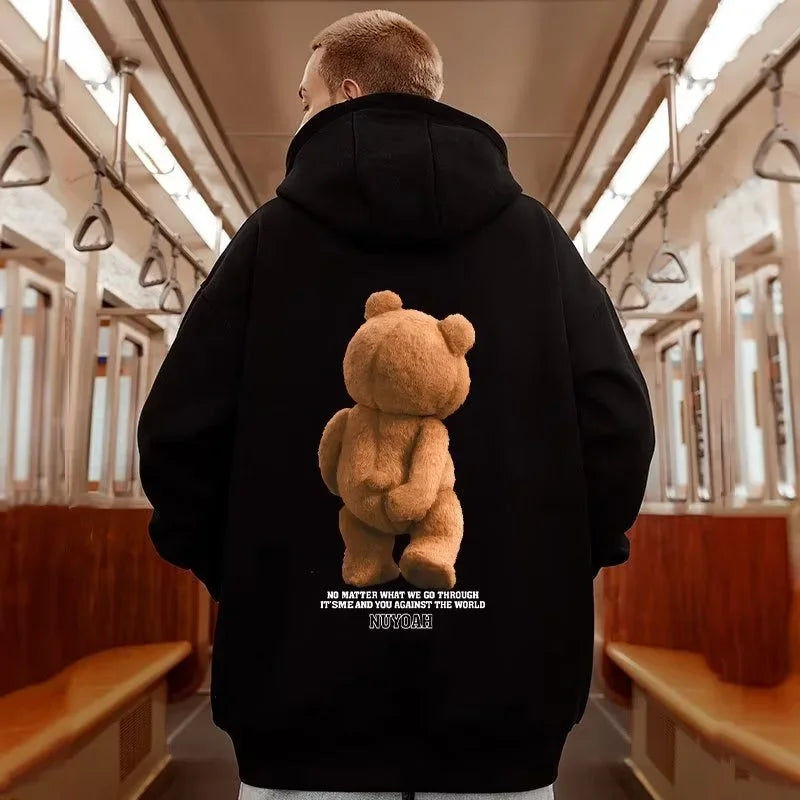 Autumn Funny Kawaii Bear Graphic Printed Hooded Hoodies  Hip Hop Streetwear Pocket Hooded Sweatshirts Y2K Vintage Hoodie